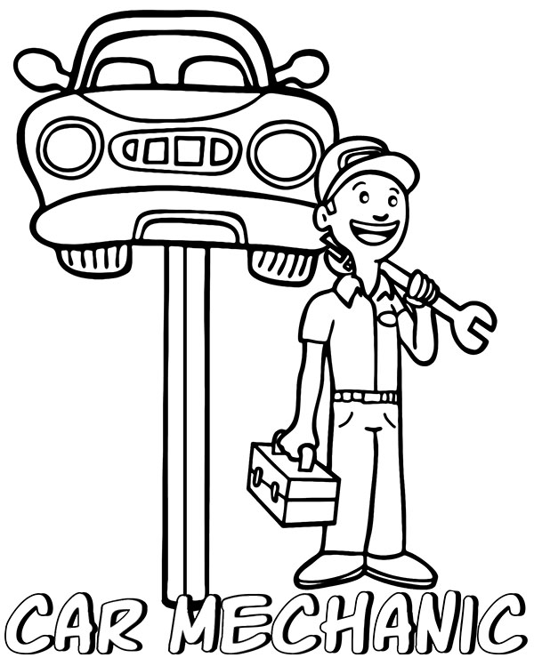 Car mechanic at work coloring page to print or download for free
