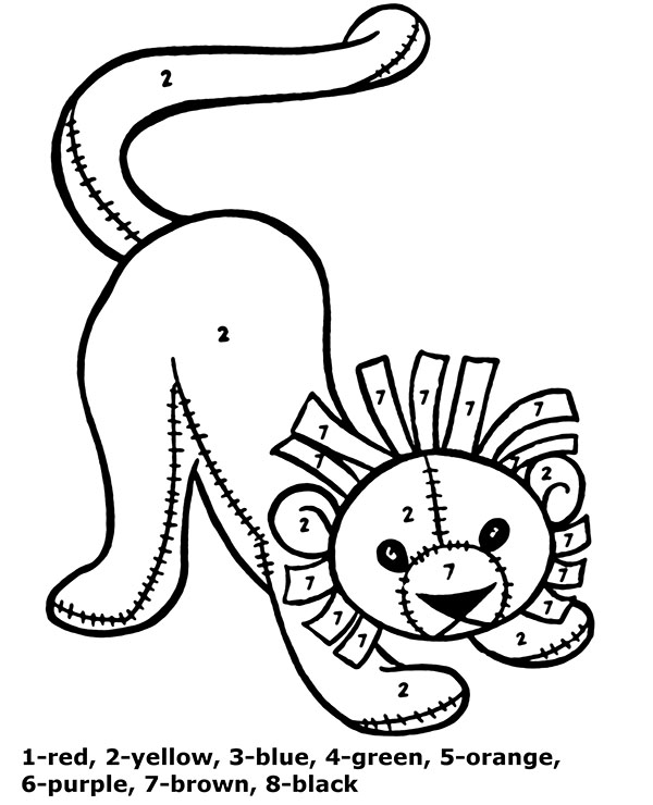 Easy color by number educational worksheet with a lion