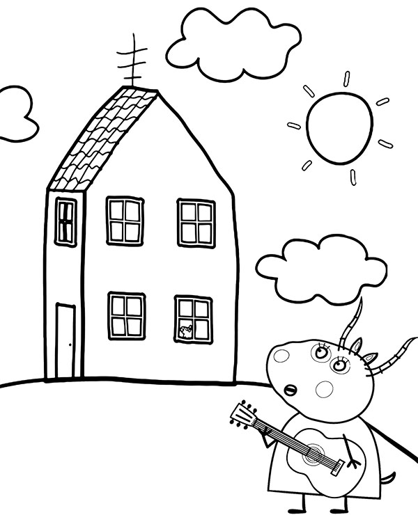 Home of Peppa Pig coloring page with Madame Gazelle