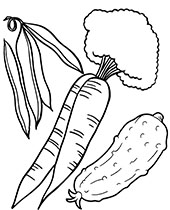Cucumber, carrot and beans coloring page