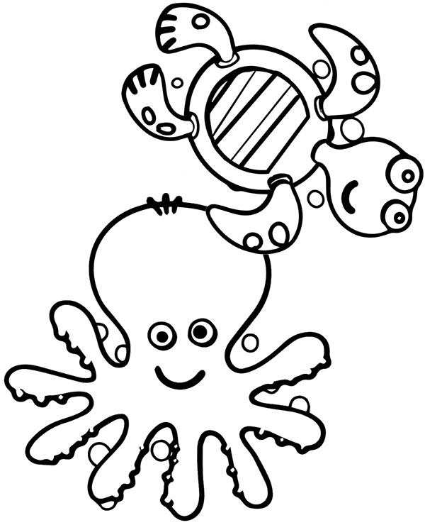 Download Octopus tortoise easy coloring page printable worksheet