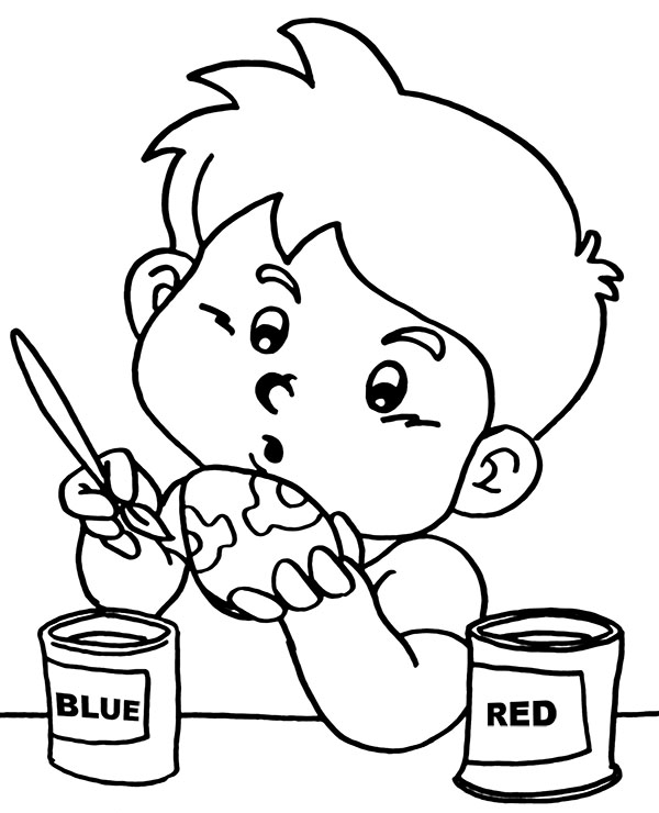 Boy painting easter eggs coloring worksheet