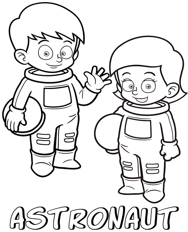 Two cartoon astronauts coloring page