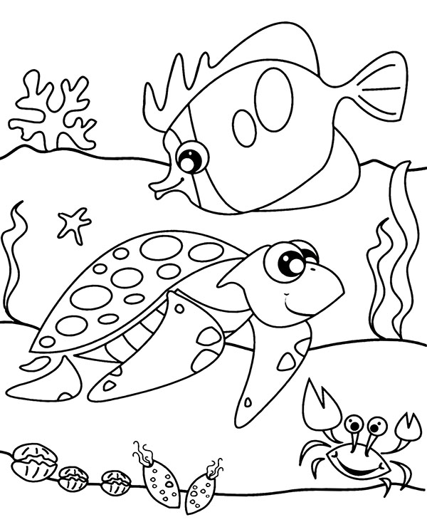 Sea animals coloring sheet for children printable image