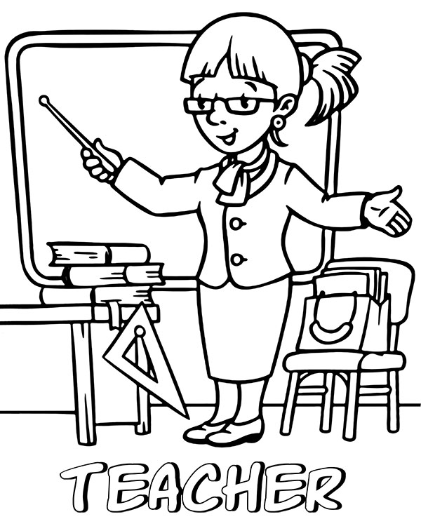 Lady teacher in a class coloring page