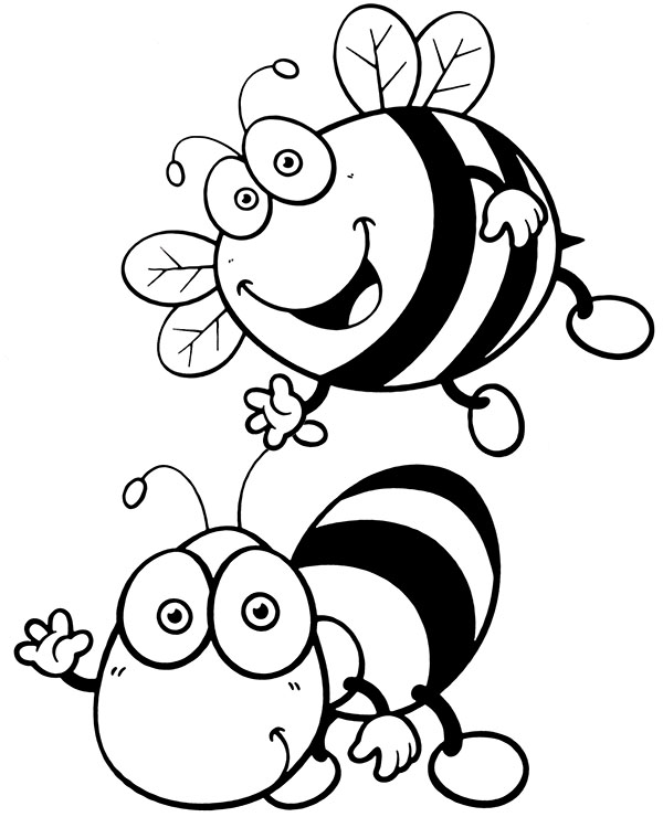 Two bees easy coloring page for a child