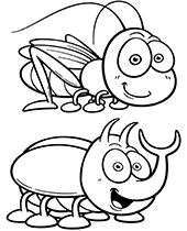Easy and safe coloring page with two smiled bugs