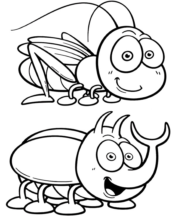 Two smiled insects simple colorng page
