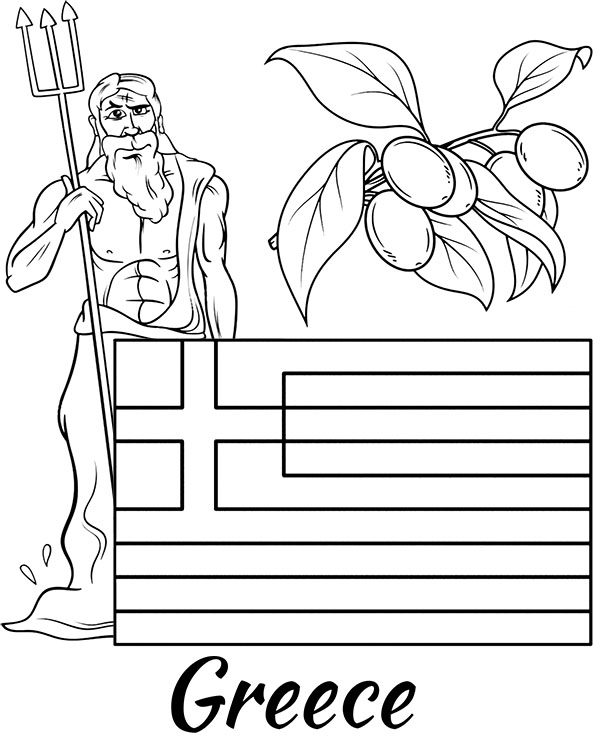 Greece flag coloring page, sheet