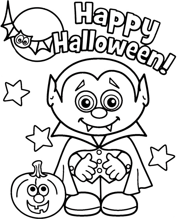 Happy Halloween coloring sheet with vampire