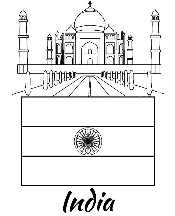 Taj Mahal coloring page India flag