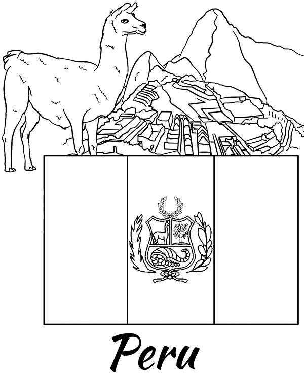 Peru flag educational coloring page for children