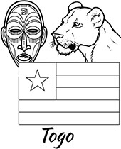 Tribal mask, lion and flag of Togo