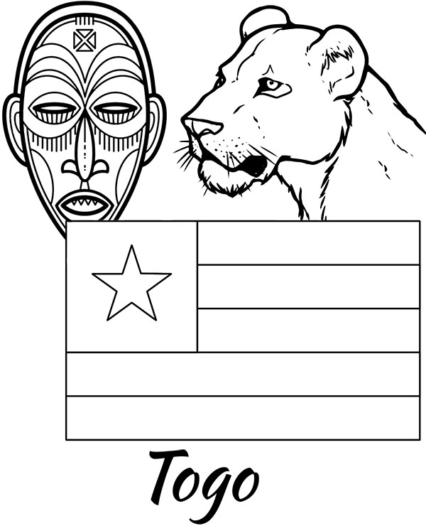Togo flag African country coloring sheet