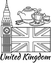 UK flag and Big Ben coloring page