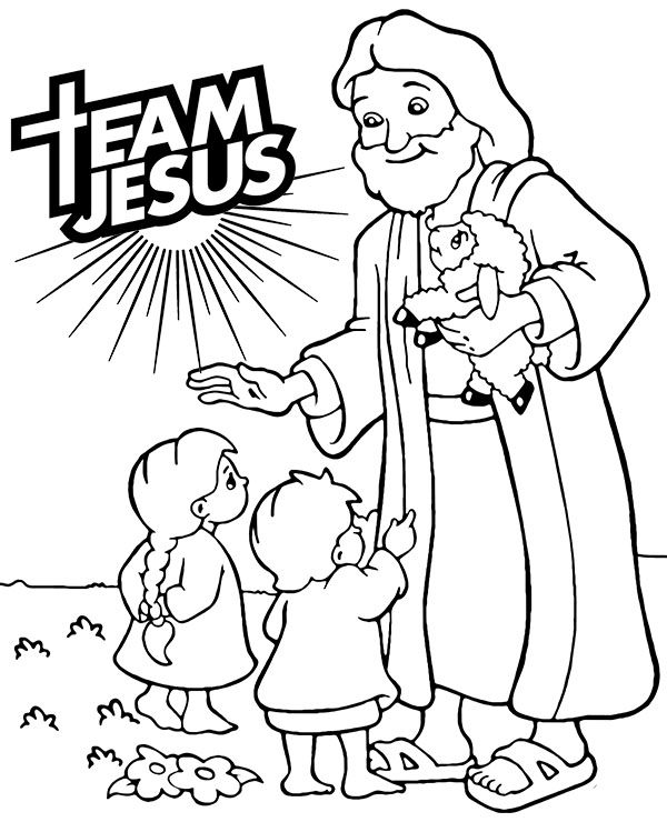 Jesus Christ and kids coloring sheet