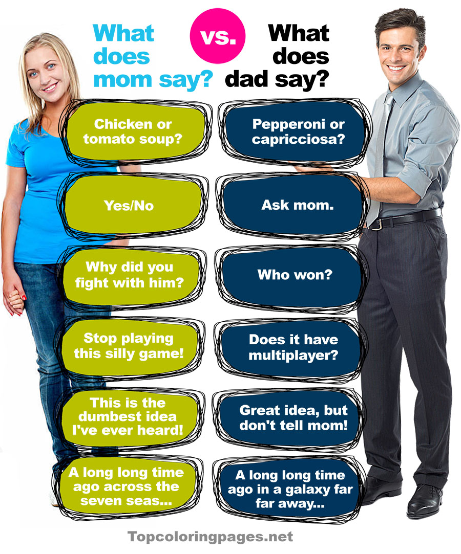 Funny infographics presenting moms versus dads attitude