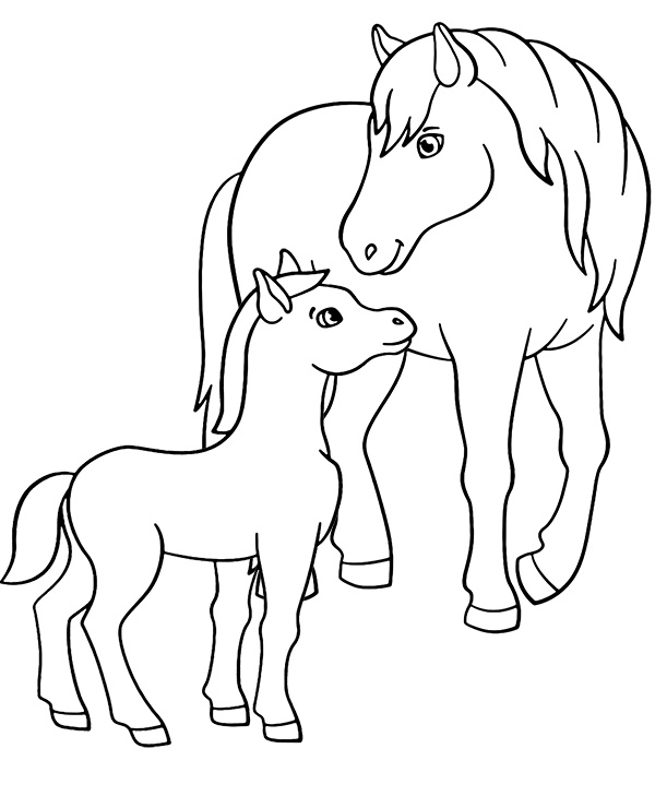 Lovely adult and young horse coloring page