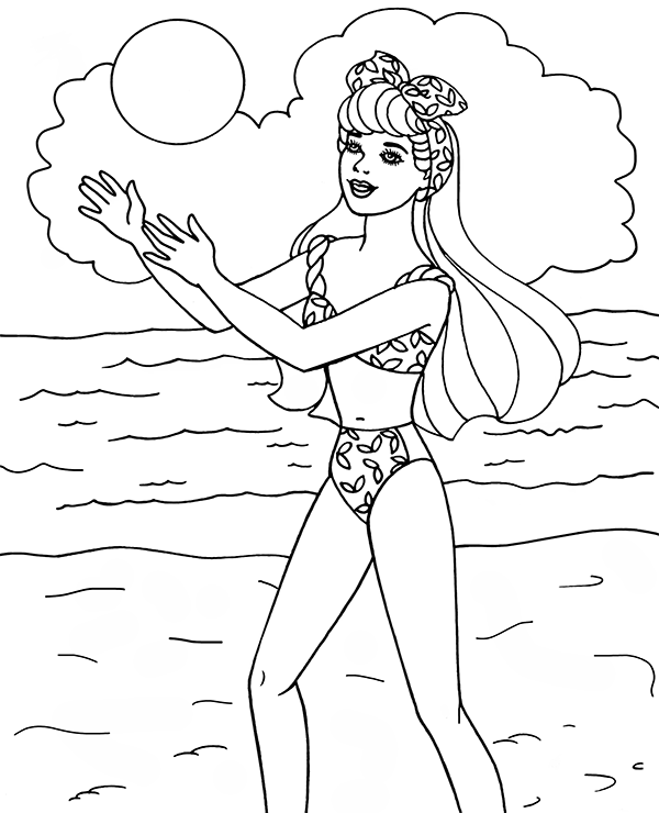 Barbie on a beach coloring sheet