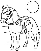 A beautiful saddled horse on a free coloring page