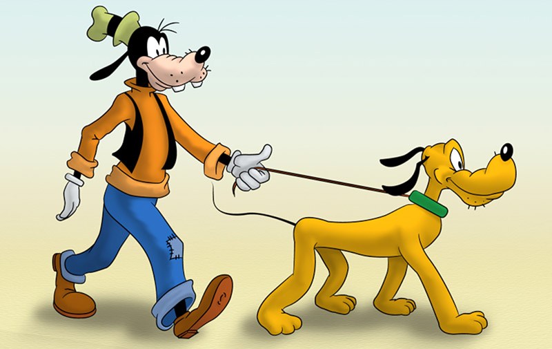 Pluto and Goofy on a walk together