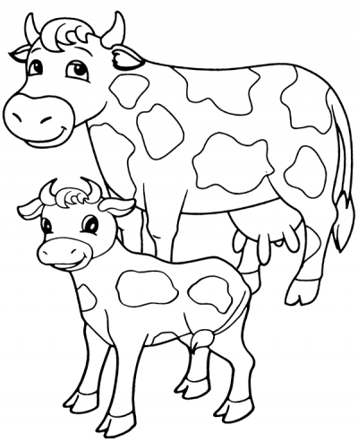 Free cows coloring sheet, page for kids