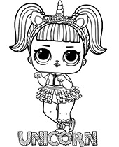 Unicorn doll coloring page with a name