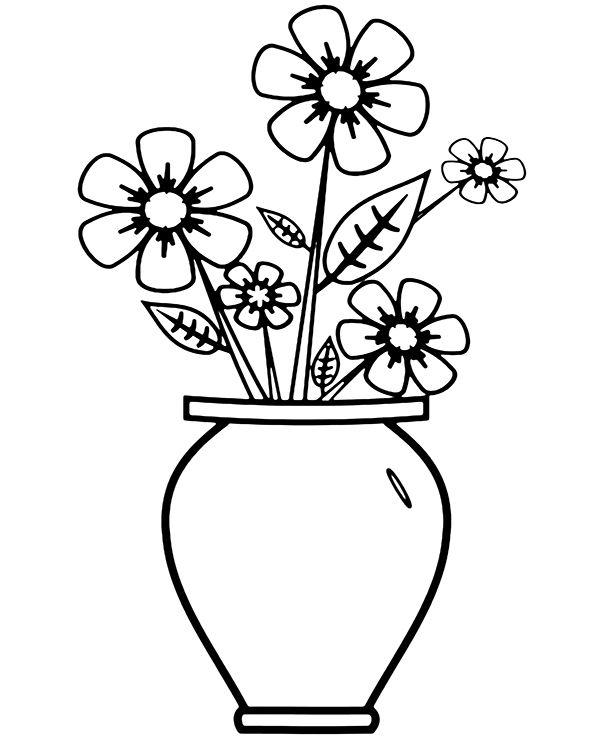 A simple vase with flowers inside coloring sheet