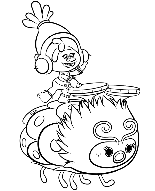 Funny Trolls coloring page with Dj Suki