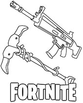 Free Fortnite coloring sheet with weapons