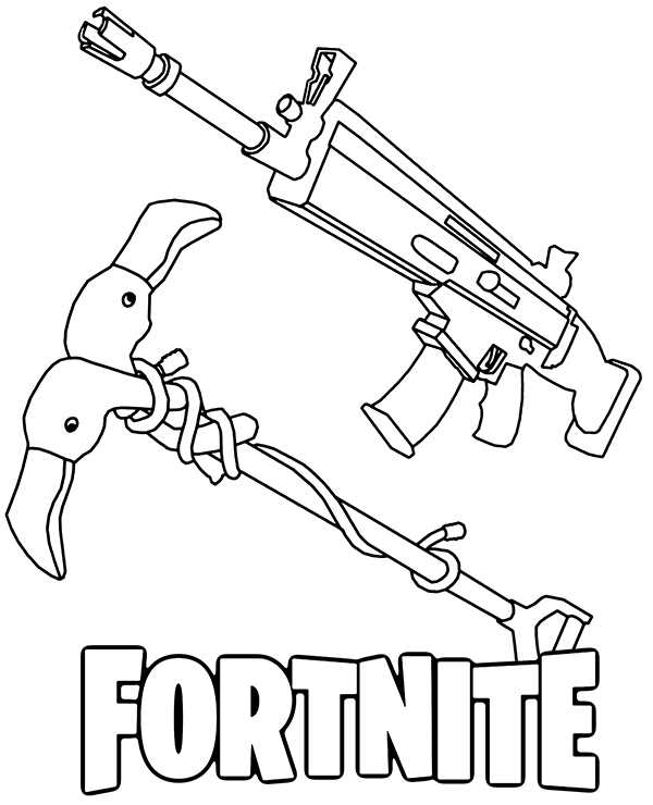 Fortnite Battle Royale weapons coloring page