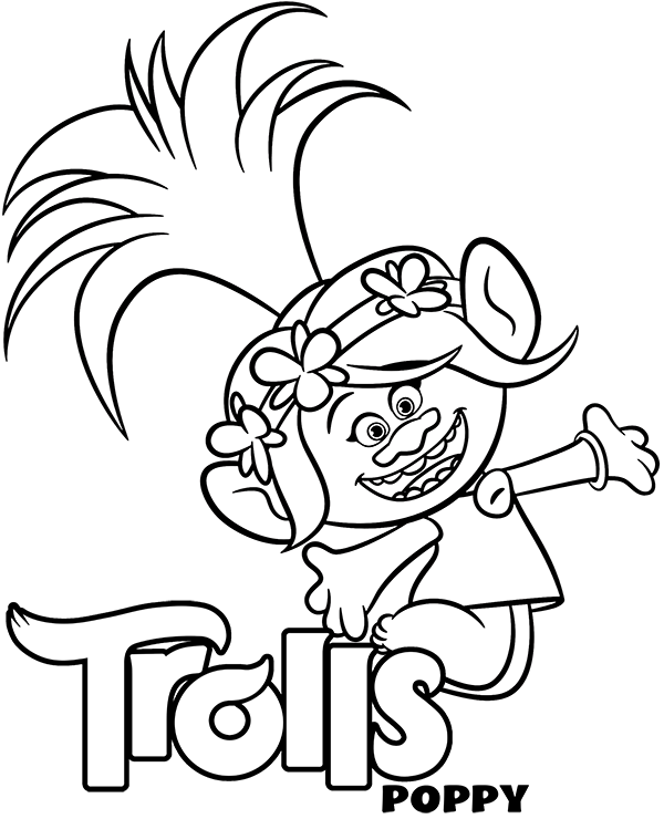 Poppy and Trolls logo coloring page