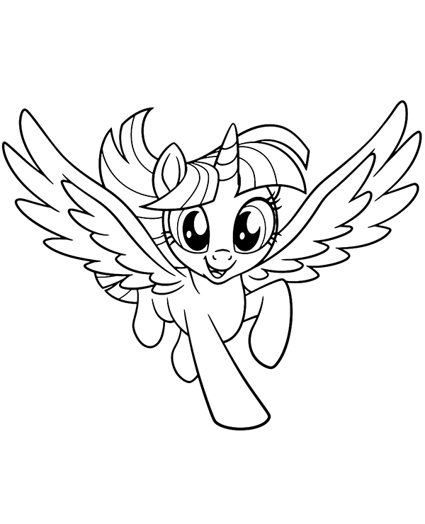Flying unicorn coloring page to print