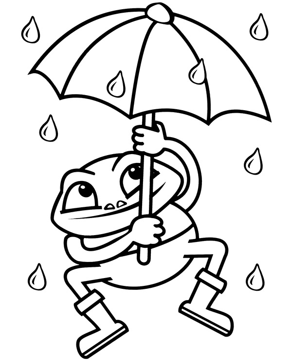 Frog and umbrella coloring page