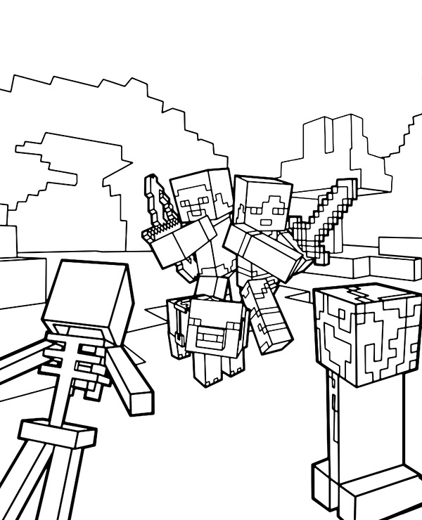 Alex and Steve coloring page Minecraft