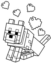 Hearts and dog coloring page Minecraft