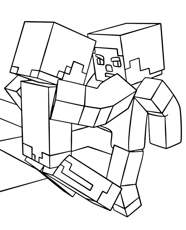 Minecraft fight coloring page for boys