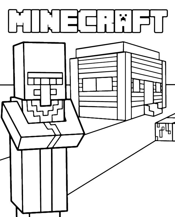 Minecraft villager coloring page for kids
