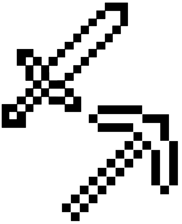 Pickaxe and sword coloring page Minecraft