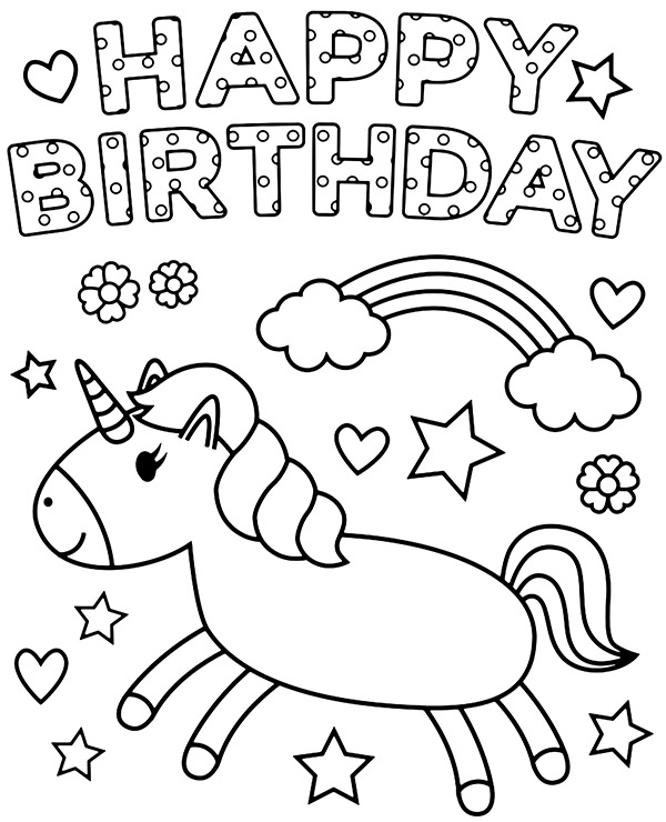 unicorn birthday coloring pages