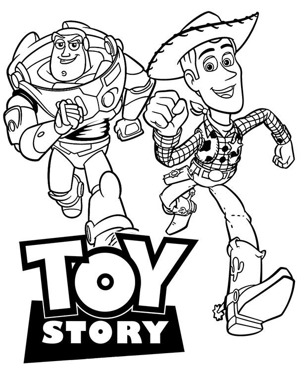 Toy story coloring page with Woody and Buzz