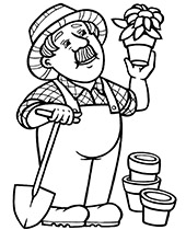 Coloring page of an old gardener