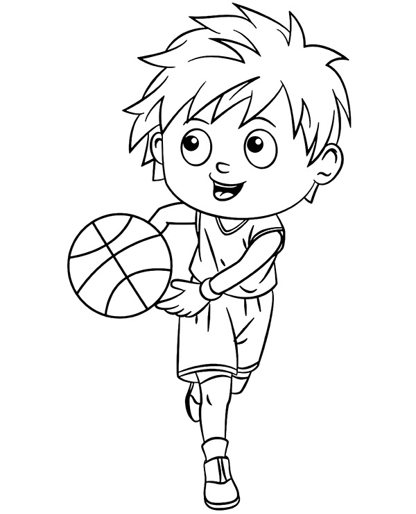 Cartoon coloring page with basketball player