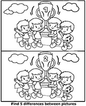 Spot differences between pictures for kids with football cup