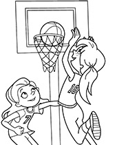 Two girls playing basketball coloring picture