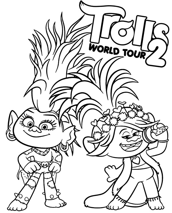 Poppy and Barb coloring page Trolls World Tour