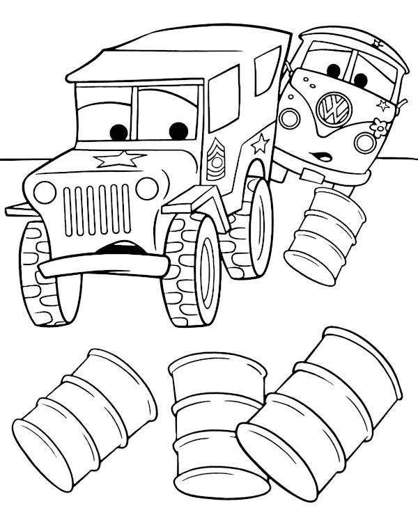 Cars coloring page Fillmore and Sarge