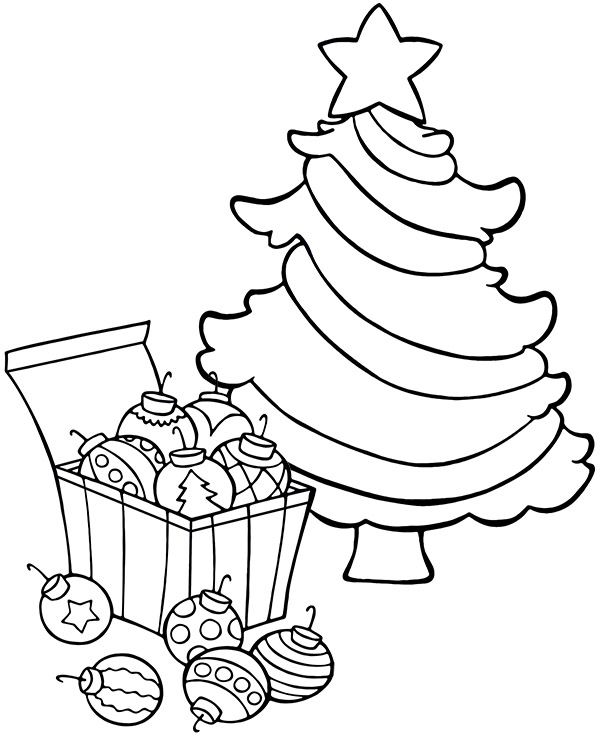 Coloring page christmas tree and baubles