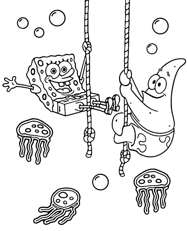 Free Spongebob coloring page with jellyfish 