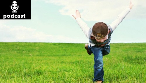 A boy on a meadow flying